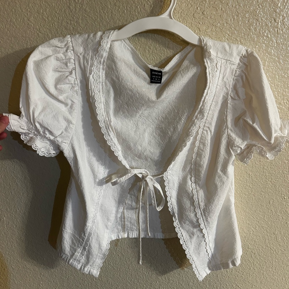 SHEIN White Lace-Trimmed Blouse